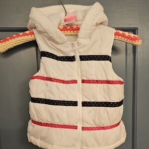 Nannette White Vest Black Pink White Polka dots Coat Toddler 4t Puffy Jacket